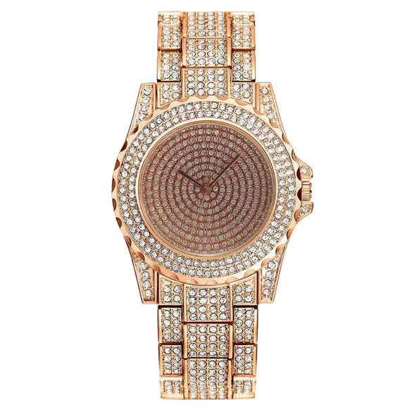 Fashion Metal Women's Round Dial Quartz Watch With Fulldiamond Design