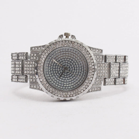 Fashion Metal Women's Round Dial Quartz Watch With Fulldiamond Design