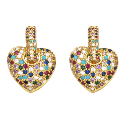 Fashion Micro-inlaid Color Heart-shaped Zircon Copper Earrings