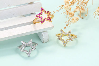 Fashion Micro-inlaid Colored Diamonds Five-pointed Star Ring