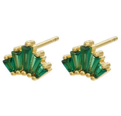 Foreign Trade Micro-Inlaid Geometric Tassel Earrings Women'S Green Gem Diamond Metal Stud Earrings Cross-Border Sold Jewelry Accessories Wholesale