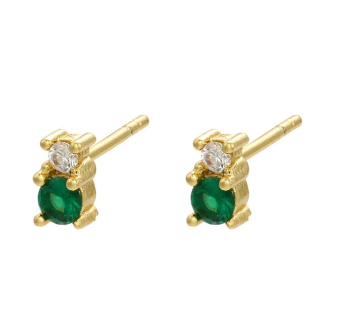 Foreign Trade Micro-Inlaid Geometric Tassel Earrings Women'S Green Gem Diamond Metal Stud Earrings Cross-Border Sold Jewelry Accessories Wholesale