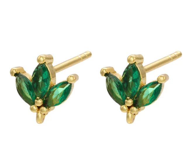 Foreign Trade Micro-Inlaid Geometric Tassel Earrings Women'S Green Gem Diamond Metal Stud Earrings Cross-Border Sold Jewelry Accessories Wholesale