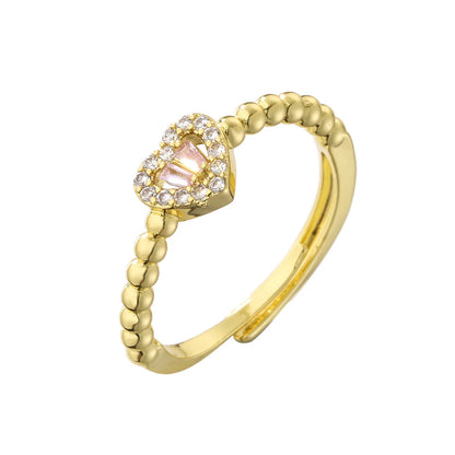 Fashion Micro Inlaid Heart-Shaped Zircon Opening Adjustable Ring