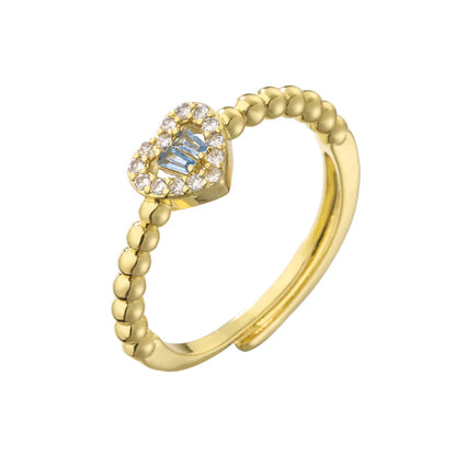 Fashion Micro Inlaid Heart-Shaped Zircon Opening Adjustable Ring