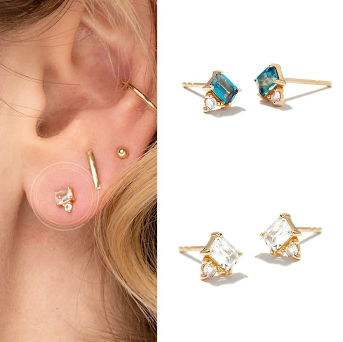 Fashion Micro Inlaid Square Zircon Earrings Ear Buckle