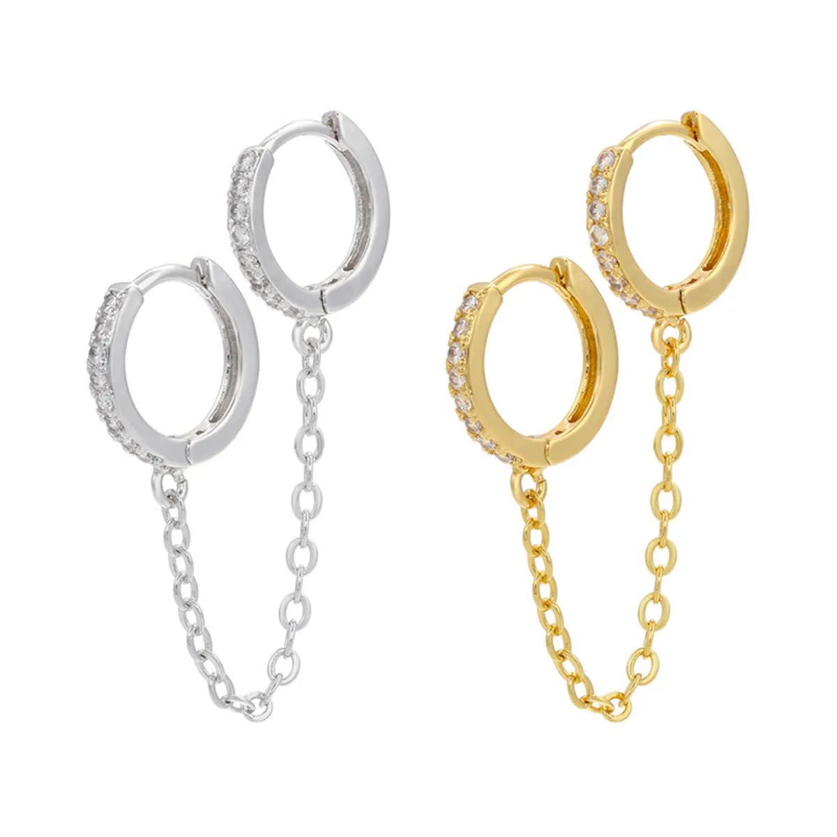 Fashion Micro-inlaid Zircon Double Pierced Hollow Chain Brass Earrings Wholesale Gooddiy