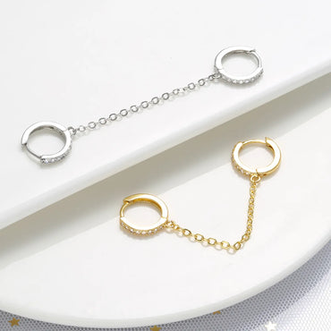 Fashion Micro-inlaid Zircon Double Pierced Hollow Chain Brass Earrings Wholesale Gooddiy