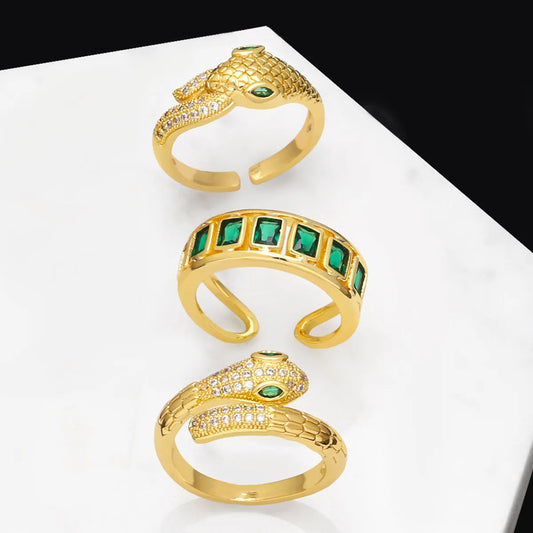 Fashion Micro-inlaid Zircon Geometric Snake-shaped Open Adjustable Ring