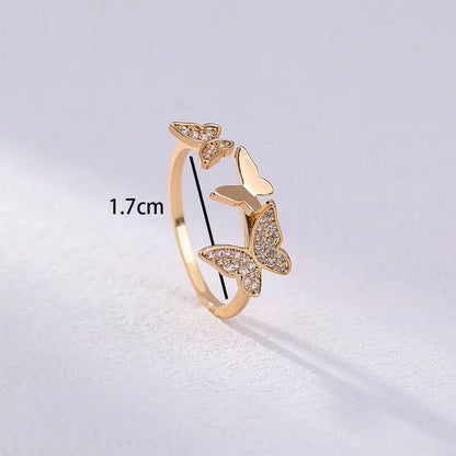 Fashion Micro Rhinestone Butterfly Creative Opening Adjustable Copper Ring