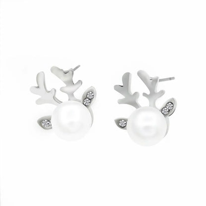 Fashion Micro-set Pearl Antlers Earrings Simple Deer Head Elegant Earrings Deer Earrings