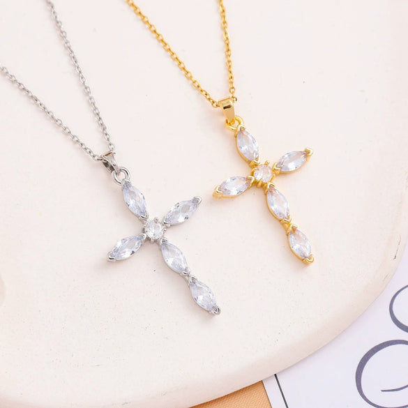 Fashion Microembedded Cross Necklace Titanium Steel Mixed Gem Inlay Geometric Ochain Electroplating Unisex