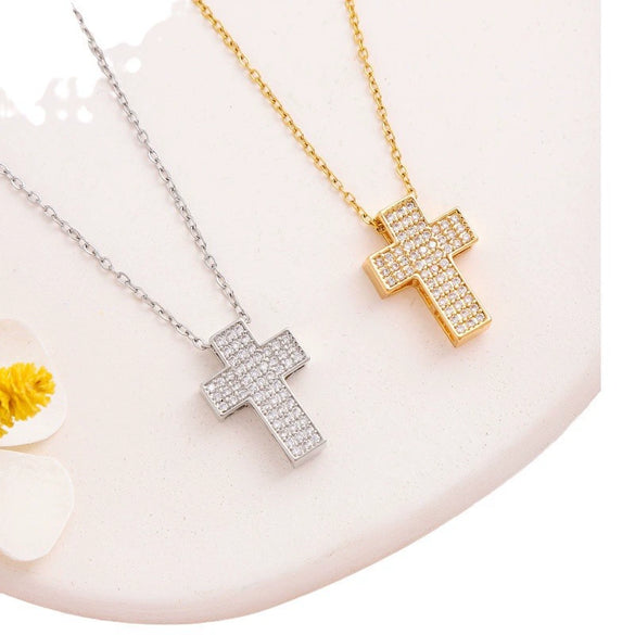 Fashion Microembedded Cross Necklace Titanium Steel Mixed Gemstone Inlay Geometric O Chain Electroplating