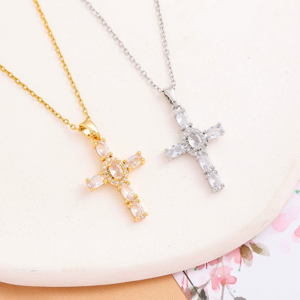Fashion Microinlaid Cross Titanium Steel Necklace With Geometric Pattern And Electroplating Design Unisex O Word Chain