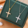 Fashion Microinlaid Cross Titanium Steel Necklace With Geometric Pattern And Electroplating Design Unisex O Word Chain