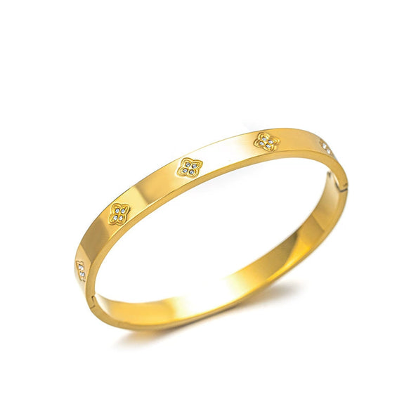 Fashion Microinlaid Rhombus Fourleaf Clover Titanium Steel Bracelet For Women Vacuum Electroplated