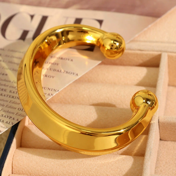 Fashion Minimalist Geometric 316L Stainless Steel Cshaped Open Bracelet 18K Goldplated