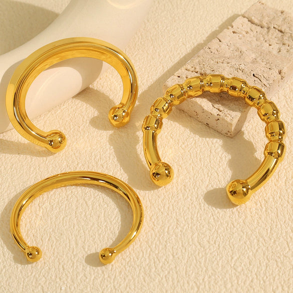 Fashion Minimalist Geometric 316L Stainless Steel Cshaped Open Bracelet 18K Goldplated