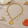 Fashion Minimalist Stainless Steel Goldplated Shell Round Threedimensional Butterfly Starfish Pendant Chain Necklace For Women
