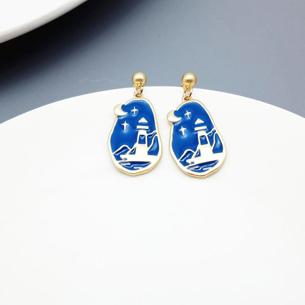 Fashion Moon Alloy Enamel Drop Earrings