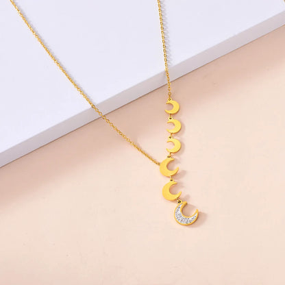 Fashion Moon Butterfly Stainless Steel Titanium Steel Plating Inlay Rhinestones Shell Layered Necklaces Necklace 1 Piece