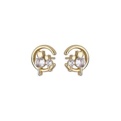 Fashion Moon Cat Copper Inlay Zircon Ear Studs 1 Pair