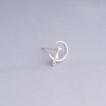 Fashion Moon Cat Sterling Silver Ear Studs 1 Pair