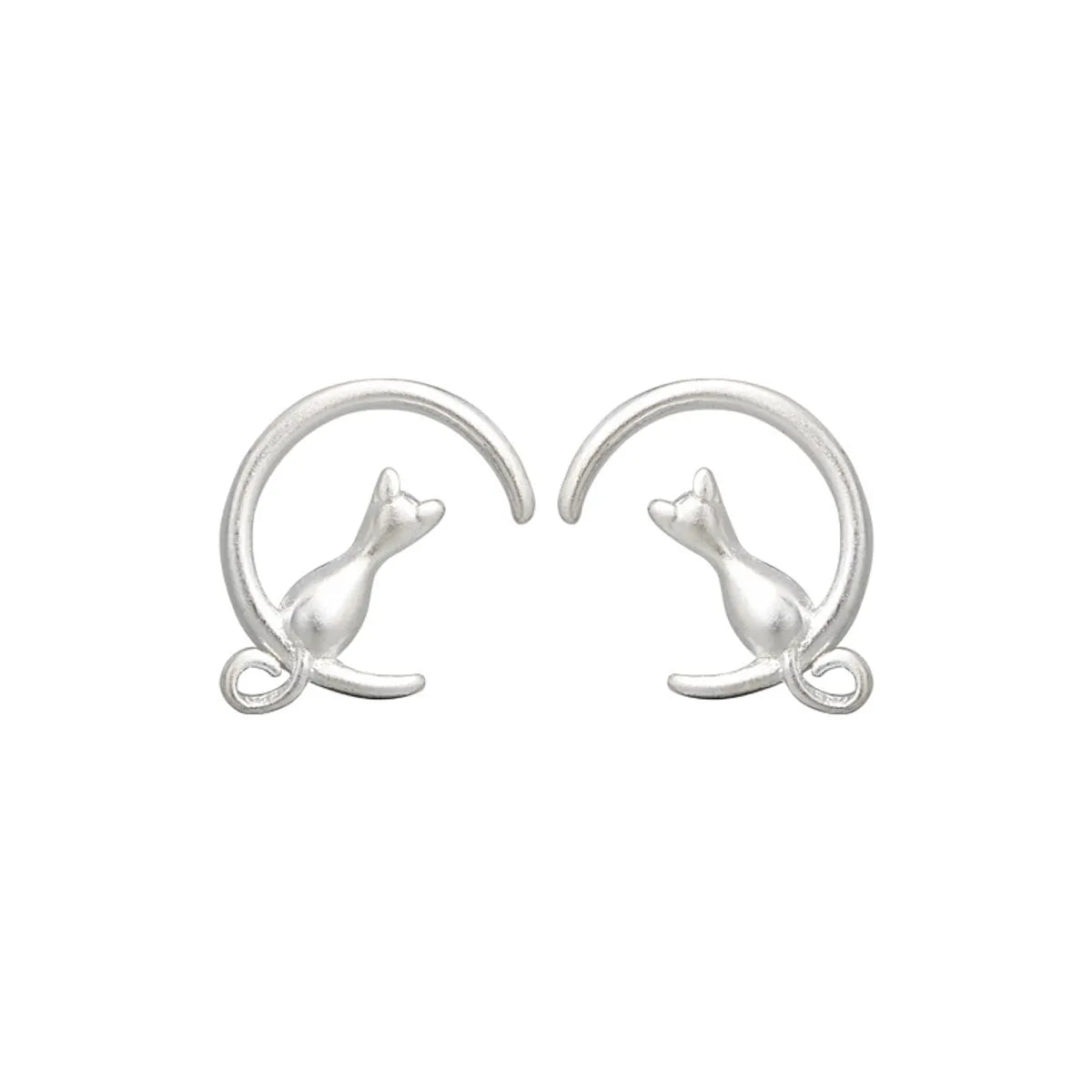 Fashion Moon Cat Sterling Silver Ear Studs 1 Pair