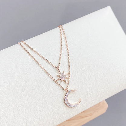 Fashion Moon Copper Star Zircon Necklace