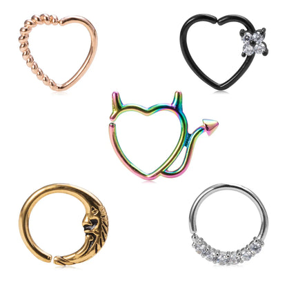 Fashion Moon Heart Shape Stainless Steel Inlay Zircon Nose Ring 1 Piece