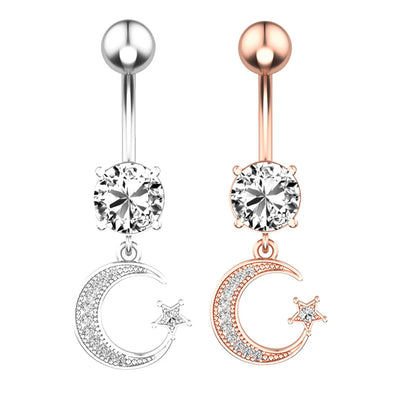 Fashion Moon Stainless Steel Plating Zircon Belly Ring