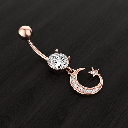 Fashion Moon Stainless Steel Plating Zircon Belly Ring