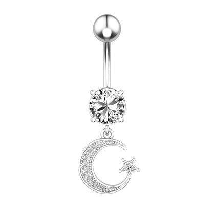 Fashion Moon Stainless Steel Plating Zircon Belly Ring