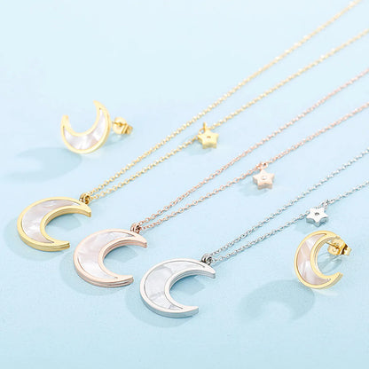 Fashion Moon Titanium Steel Plating Earrings Necklace 1 Set