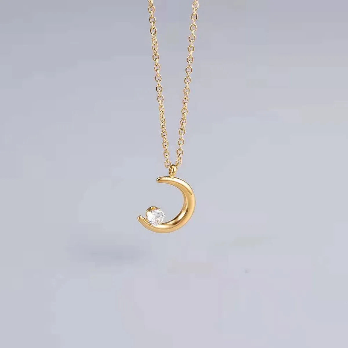 Fashion Moon Titanium Steel Plating Inlay Zircon Pendant Necklace 1 Piece