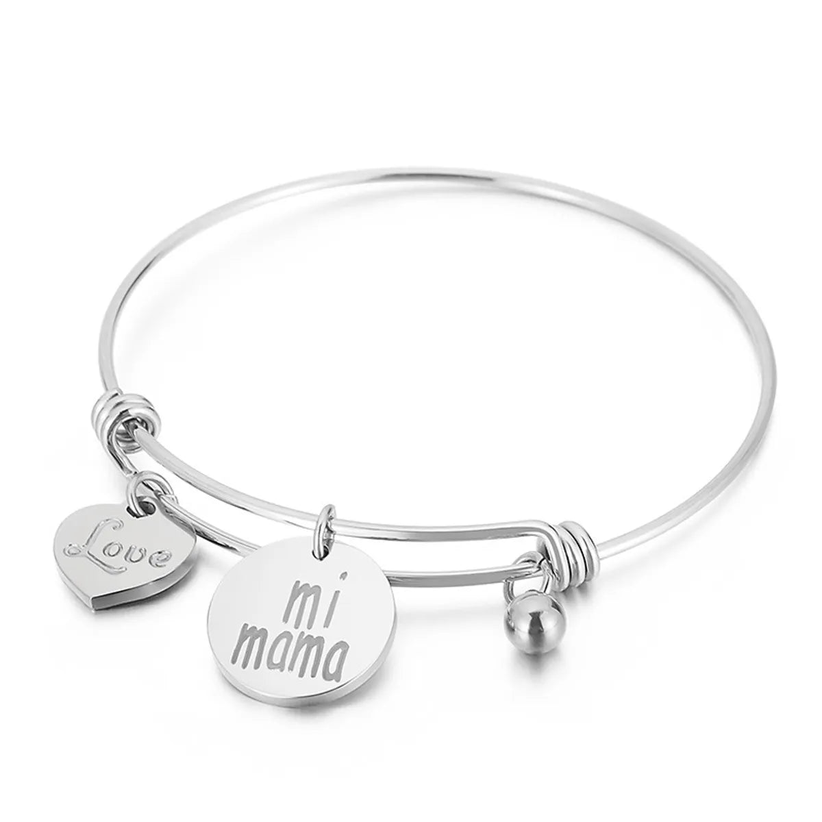 Fashion Mother's Day Gift Letter Love Mi Mama Stainles Steel Heart-shaped Bracelet