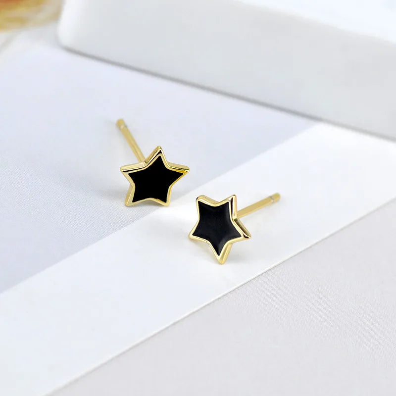 Fashion Multi-Color Drop Glue Star Simple Copper Stud Earrings