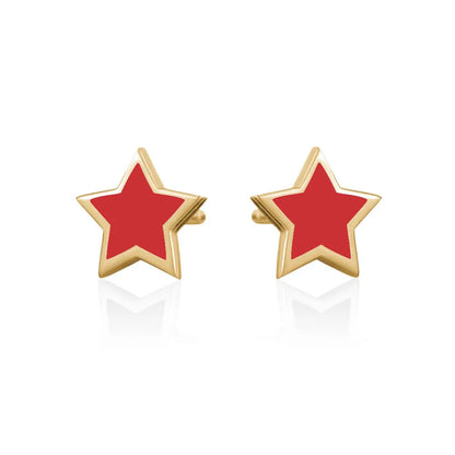 Fashion Multi-Color Drop Glue Star Simple Copper Stud Earrings