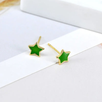 Fashion Multi-Color Drop Glue Star Simple Copper Stud Earrings