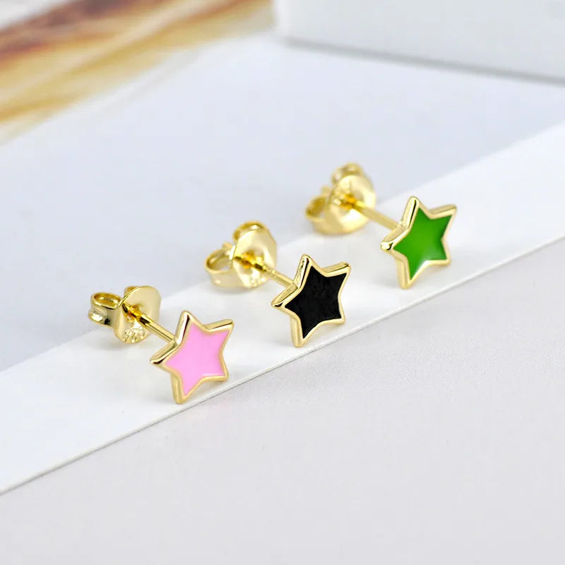 Fashion Multi-Color Drop Glue Star Simple Copper Stud Earrings