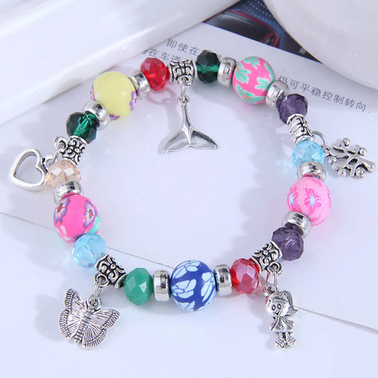 Fashion Multi-element Pendant Colorful Beads Alloy Acrylic Bracelet