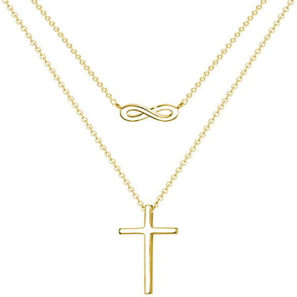Fashion Multi Layer Copper Clavicle Necklace With Lucky Figure Eight Cross Geometric Pendant Electroplated O Shaped Chain For Women