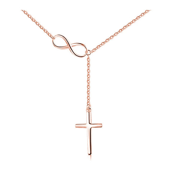 Fashion Multi Layer Copper Clavicle Necklace With Lucky Figure Eight Cross Geometric Pendant Electroplated O Shaped Chain For Women