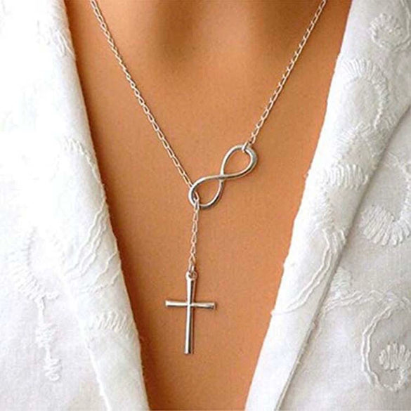 Fashion Multi Layer Copper Clavicle Necklace With Lucky Figure Eight Cross Geometric Pendant Electroplated O Shaped Chain For Women