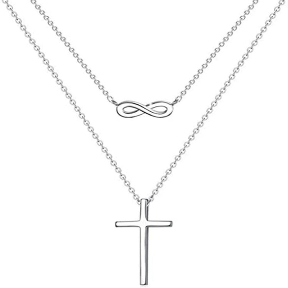 Fashion Multi Layer Copper Clavicle Necklace With Lucky Figure Eight Cross Geometric Pendant Electroplated O Shaped Chain For Women