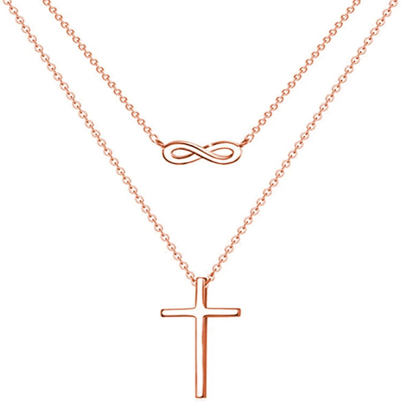 Fashion Multi Layer Copper Clavicle Necklace With Lucky Figure Eight Cross Geometric Pendant Electroplated O Shaped Chain For Women