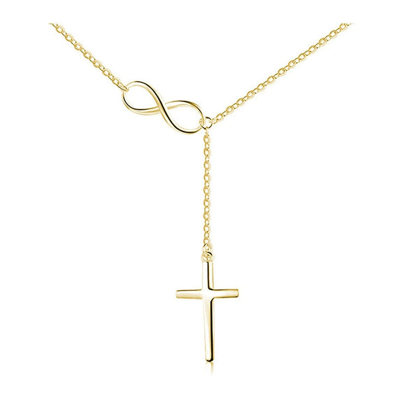 Fashion Multi Layer Copper Clavicle Necklace With Lucky Figure Eight Cross Geometric Pendant Electroplated O Shaped Chain For Women