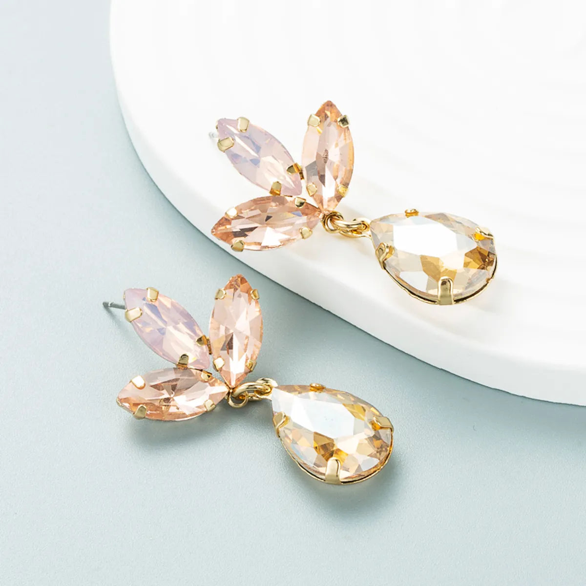 Fashion Multi-Layer Drop-Shaped Glass Diamond Flower Earrings