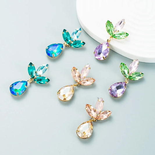 Fashion Multi-Layer Drop-Shaped Glass Diamond Flower Earrings