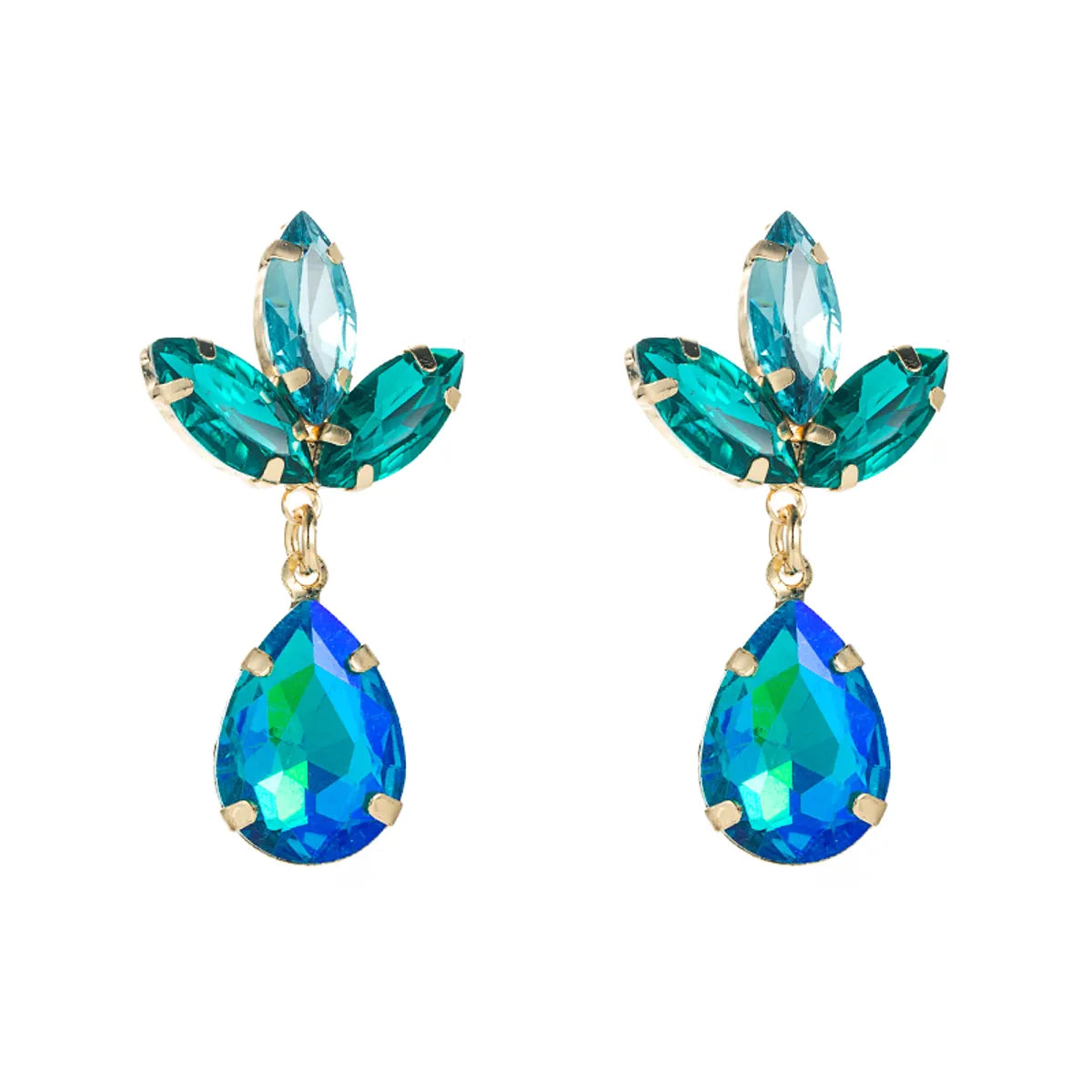 Fashion Multi-Layer Drop-Shaped Glass Diamond Flower Earrings